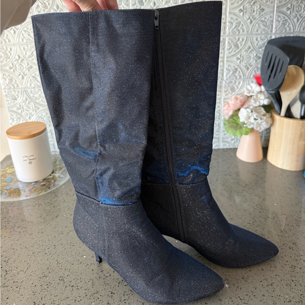 Sparkly Blue Heeled Boots